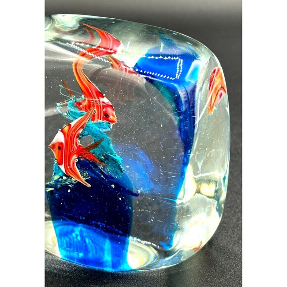 Art Glass Aquarium Fish Square Paperweight HandBlown Hand Crafted Underwater Duo - Picture 13 of 16